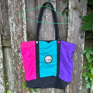 Vintage Gitano Colorblock Tote Bag – Nylon Shoulder Bag with Padded Straps